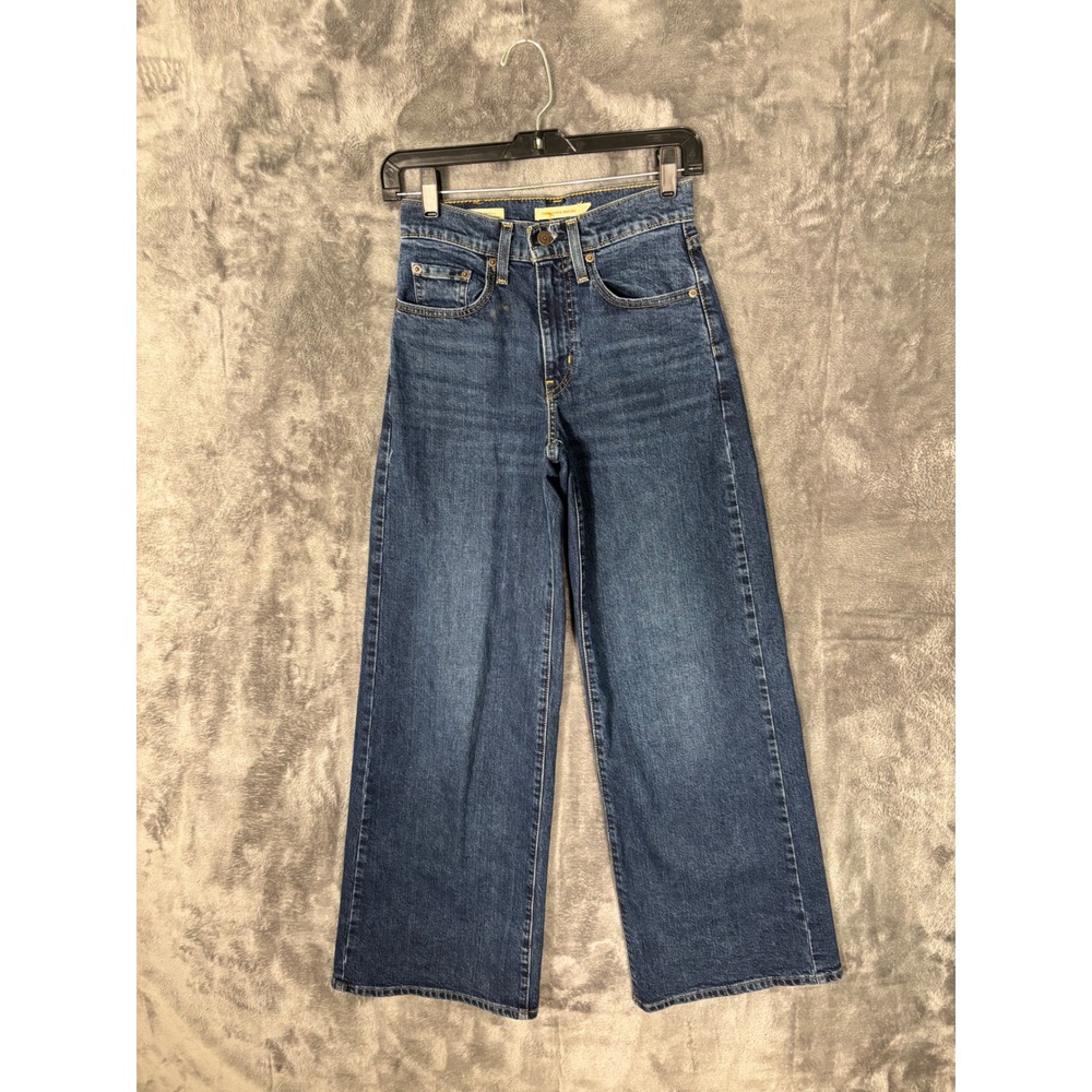 Levis Premium Ribcage Wide Leg Jeans Dark Wash High Rise Denim 25